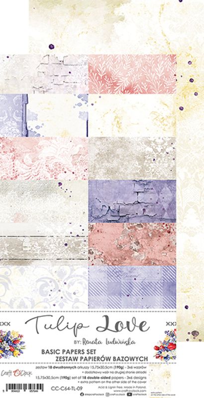 TULIP LOVE - SET OF BASIC PAPERS 15,75X30,5CM