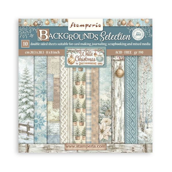 White Christmas 8x8 Inch Paper Pack Maxi Background Selection by Cristina Radovan