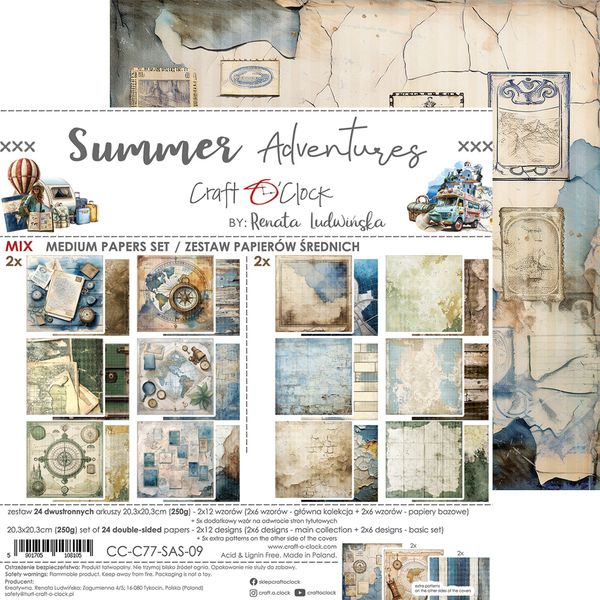 SUMMER ADVENTURES - A SET OF PAPERS 20,3X20,3CM - MIX