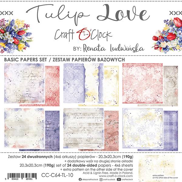 TULIP LOVE - SET OF BASIC PAPERS 20,3X20,3CM
