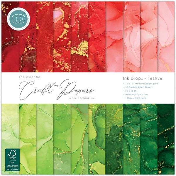 Essential Craft Papers 12x12 Inch Paper Pad Ink Drops Festive 
