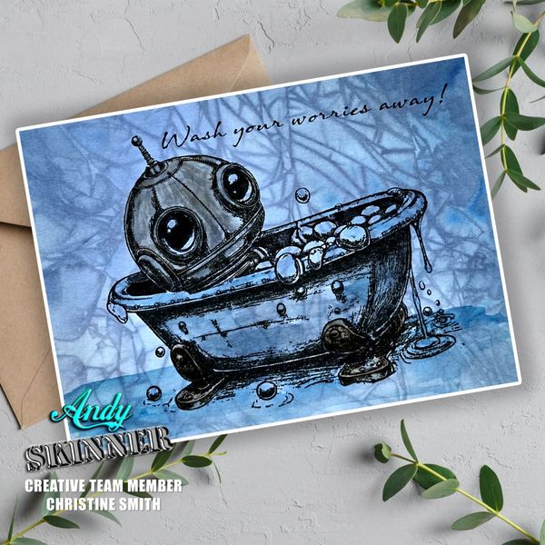Andy Skinner Pre-Cut Rubber Stamp Botology Wash Your Worries Away